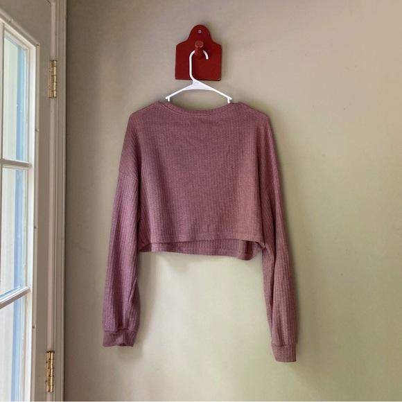 Shein Mauve Lightweight V Neck Crop Long Sleeve Top 8/10 - Picture 4 of 5